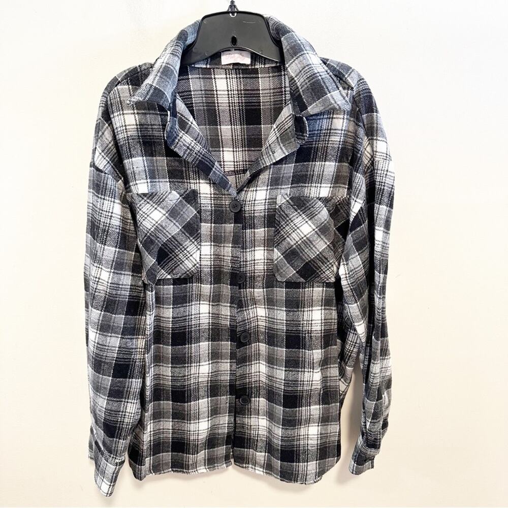 Pink Lily Black and White Plaid Button Down Shirt Shacket